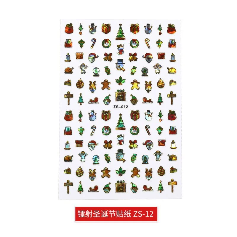 New Laser Christmas Nail Art Sticker Waterproof Adhesive Nail Decal Explosion Style Christmas Nail Art Ornament Nail Accesoires-Nail Inspo