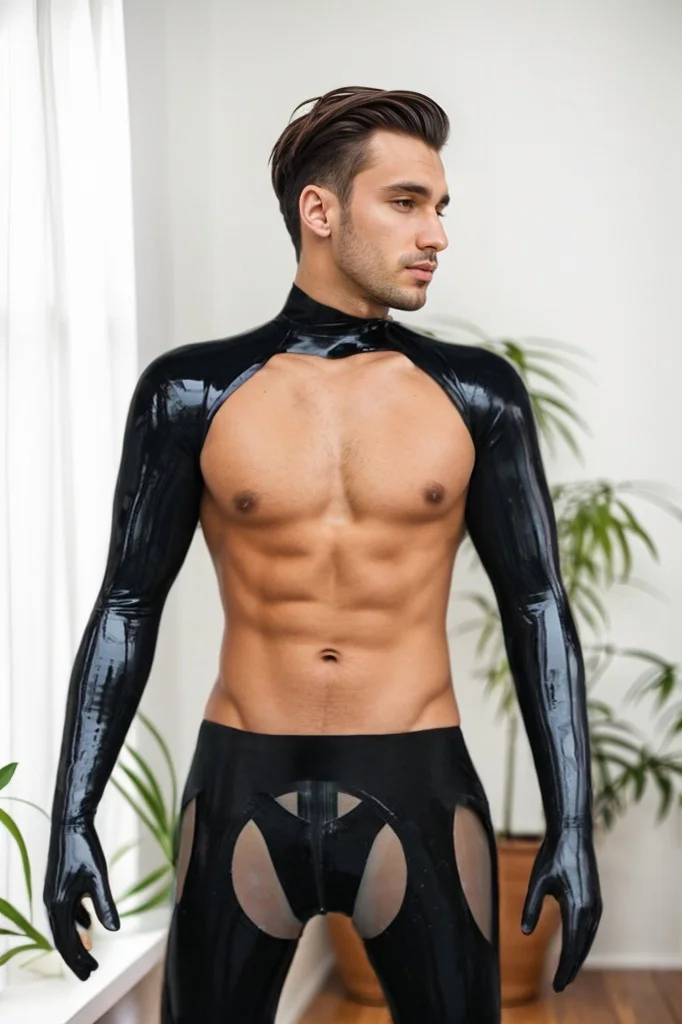 Men Latex Top Integrated Gloves Long Sleeve