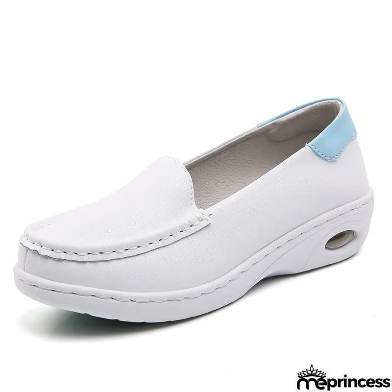 Flat Heel White Color Breathable Walking Shoes