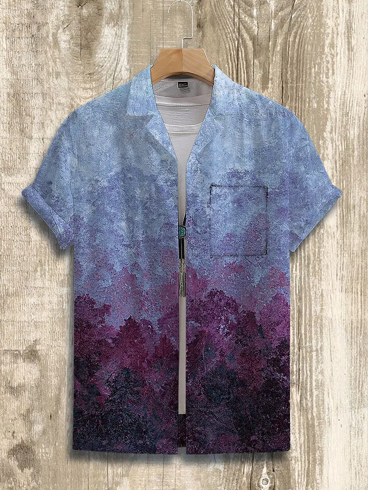 Men's Gradient Watercolor Print Short Sleeve Shirt