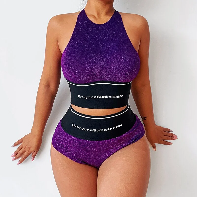 Hugcitar Letter Print Gold Wire Sleeveless Sexy Crop Top Mini Shorts 2 Pieces Suits 2021 Fall Women Fashion Streetwear