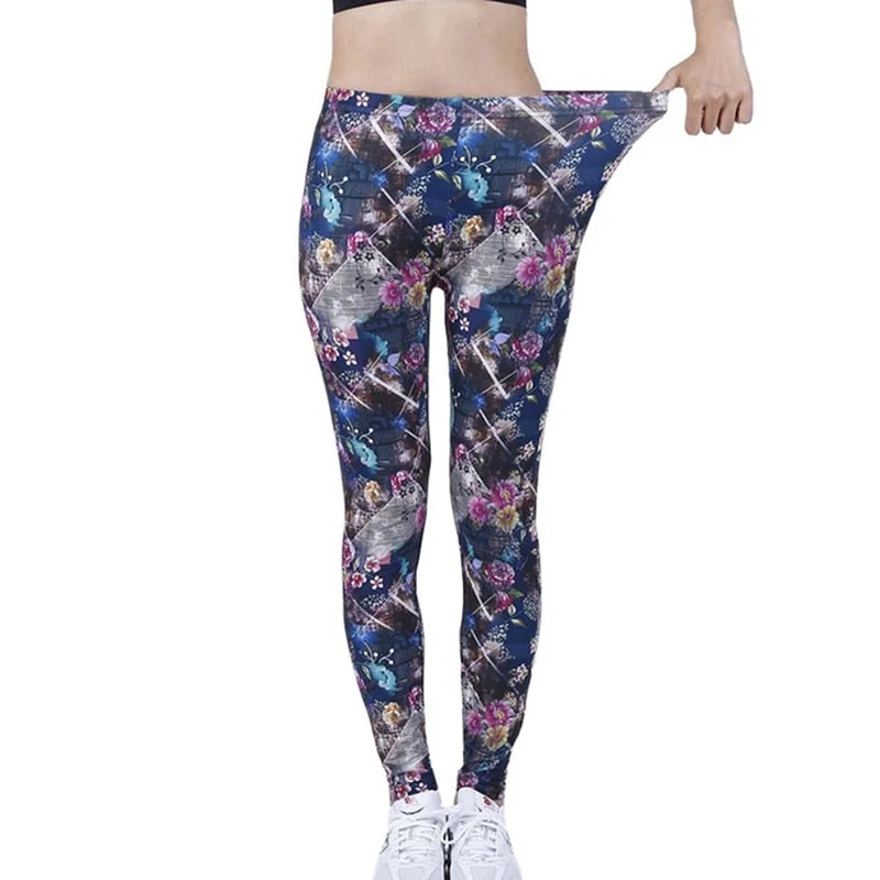 CUHAKCI Fashion Women Leggings Beautiful Leaf Floral Printing High Waist Jeggings Stretch Pant Sexy Hot Sale Clothing Mujer