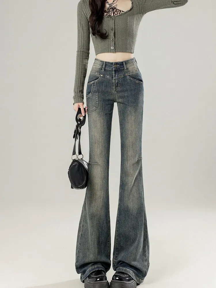 Women's High Waisted Stretch Flare Jeans for a Slim Fit