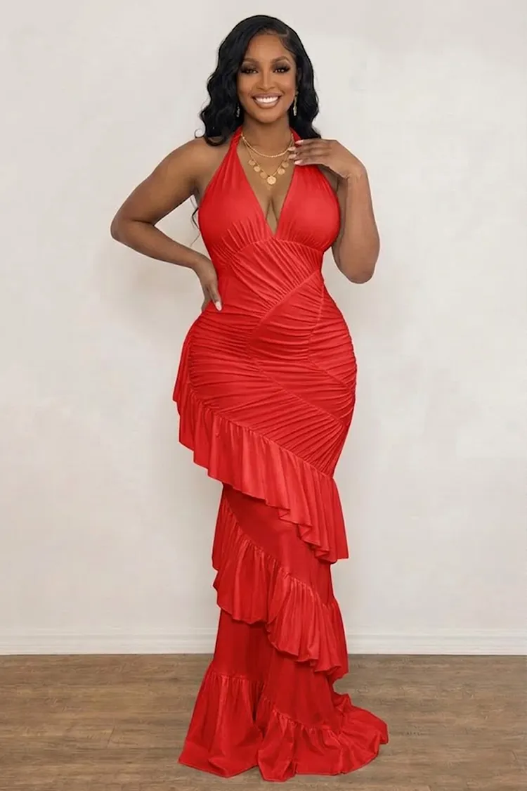 ruffle tiered bodycon dress Women's Smoked Bodycon Tiered Ruffle Maxi Dress Spaghetti Strap Sleeveless High Low A Line Flowy Dress Boho Beach Vacation Sundress Purple