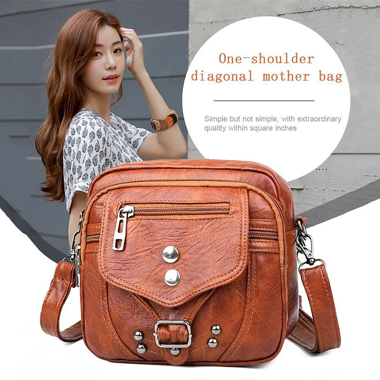 Daily PU Mom Shoulder Bag Rivets Multi-Pockets Women Shoulder Crossbody Bag-Annaletters