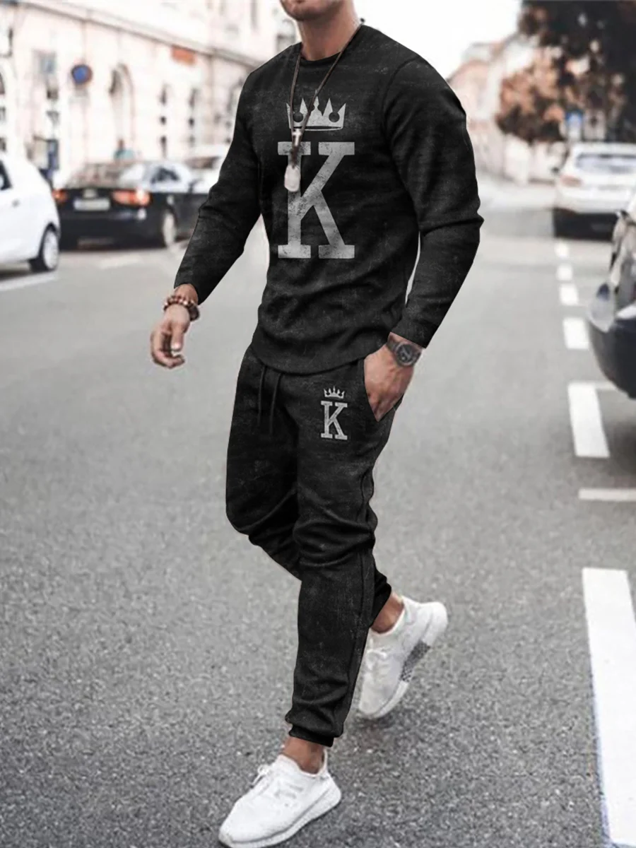 Fashion K Letter Print Casual Sweatshirt Sets、、URBENIE