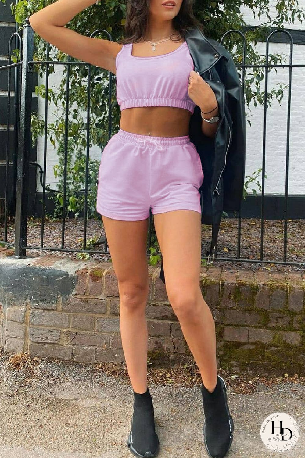 Black Fashion Casual Solid Vests U Neck Sleeveless Two Pieces