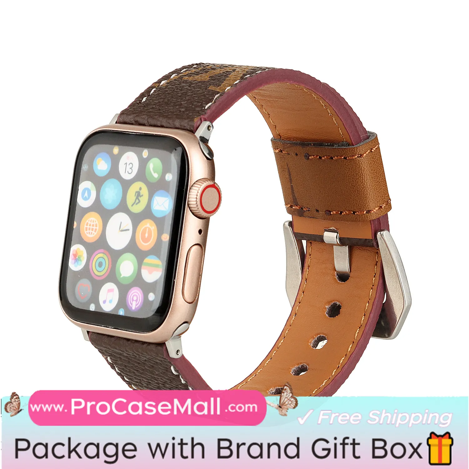 LV Genuine Leather Monogram Canvas Apple Watch Strap Checkerboard Canvas