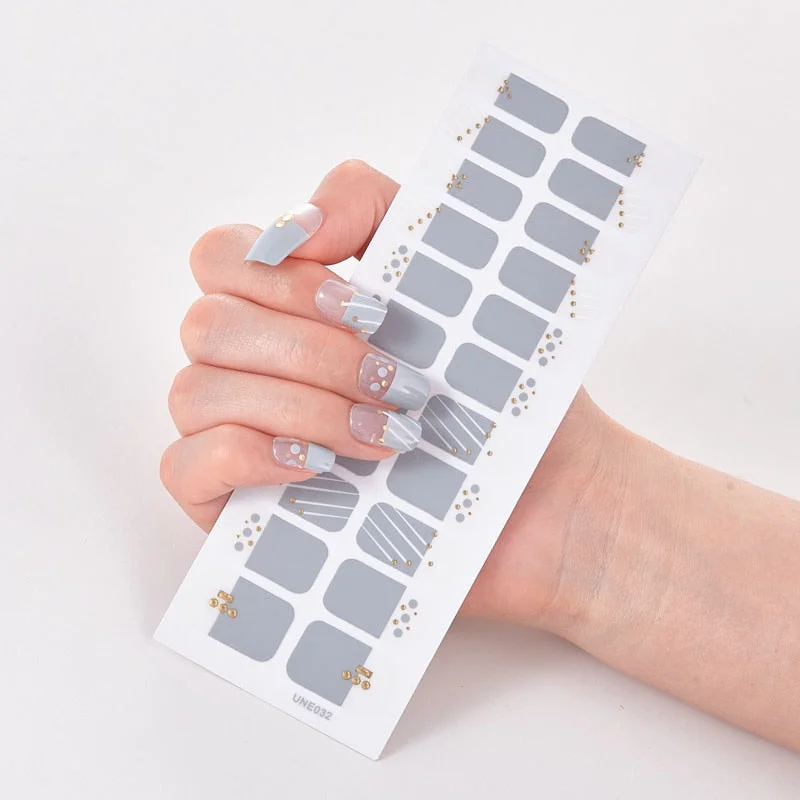 22 Tips/Sheet Solid Color And Striped Manicure Nails Art Decoration Nail Strips Full Beauty Nail Decoration Nailart Sticker