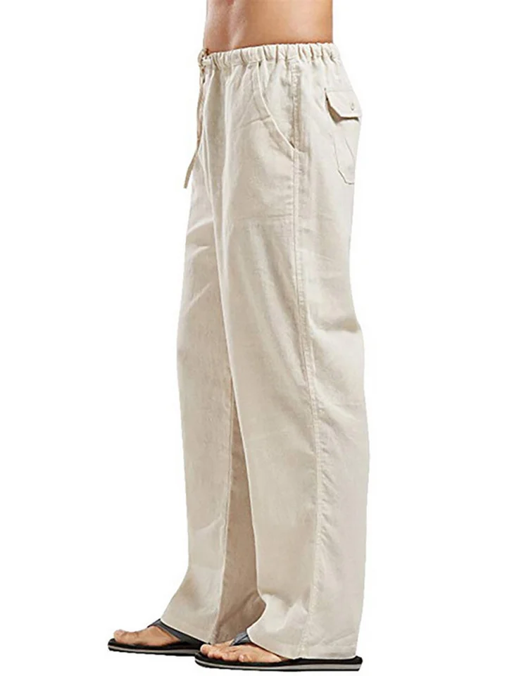 Men's Linen Pants Trousers Summer Pants Beach Pants Pocket Drawstring Elastic Waistband Plain Comfort Breathable Full Length Daily Streetwear Linen / Cotton Blend Fashion Casual / Sporty Loose Fit-Cosfine