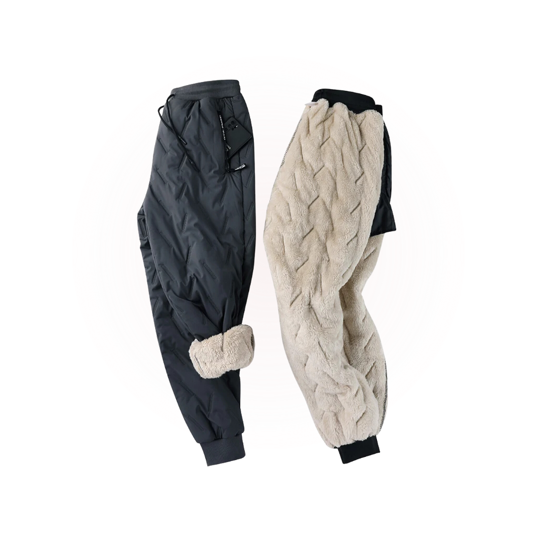 Outdoor-ready winter pants, close-up fabric view