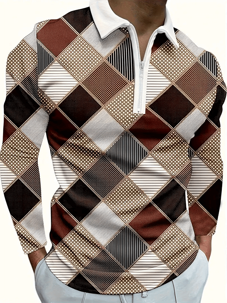 Men's Business Luxury Striped Zip-Neck Polo Shirt