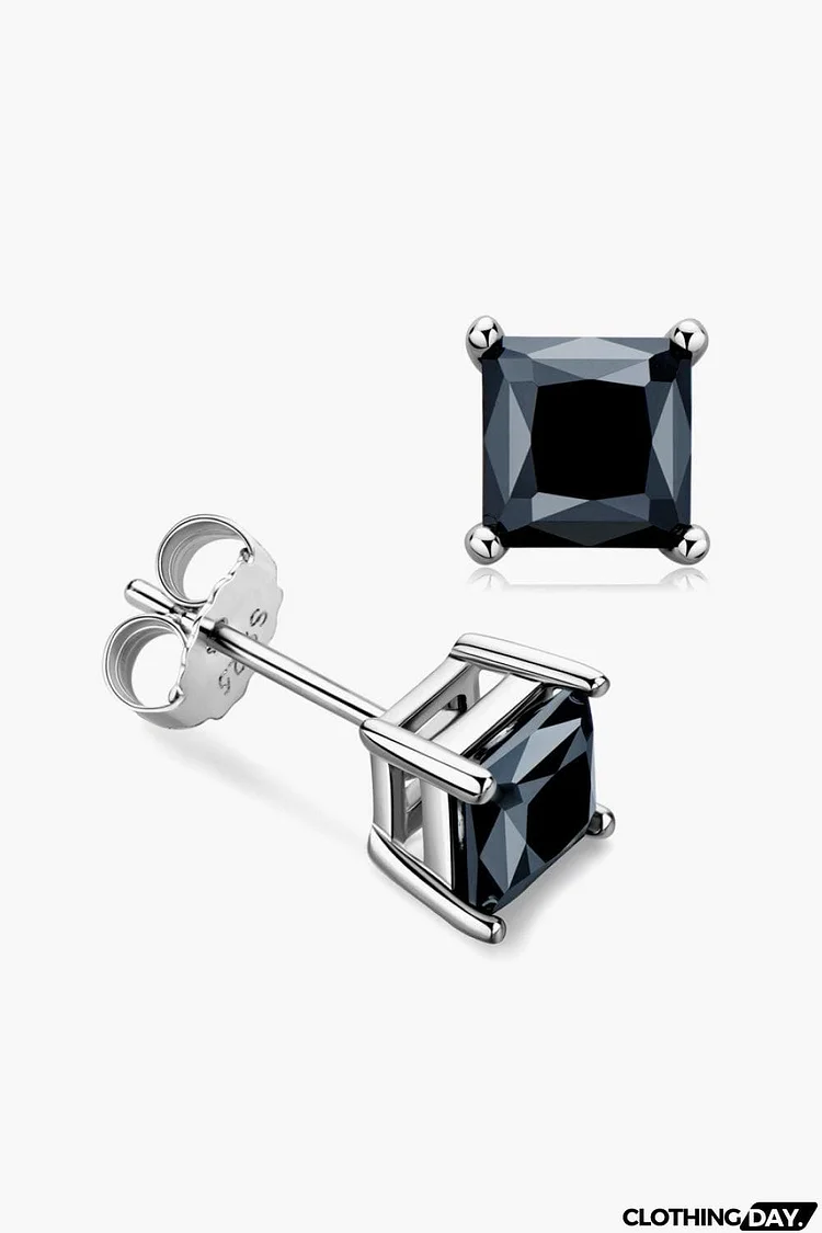 925 Sterling Silver Square Moissanite Stud Earrings