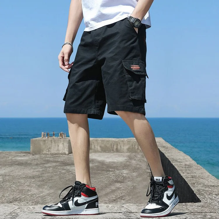 Casual Loose Hong Kong Style Multi-pocket Korean Style Trendy Shorts Men's Summer Five-point Elastic Waist Work Pants