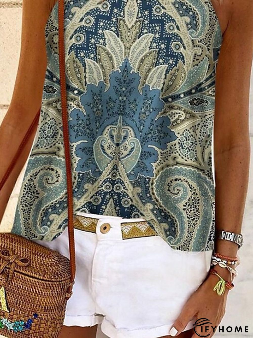 Women's Vacation Casual Halter Neck Ethnic Loose Sleeveless Tanks & Camis | IFYHOME