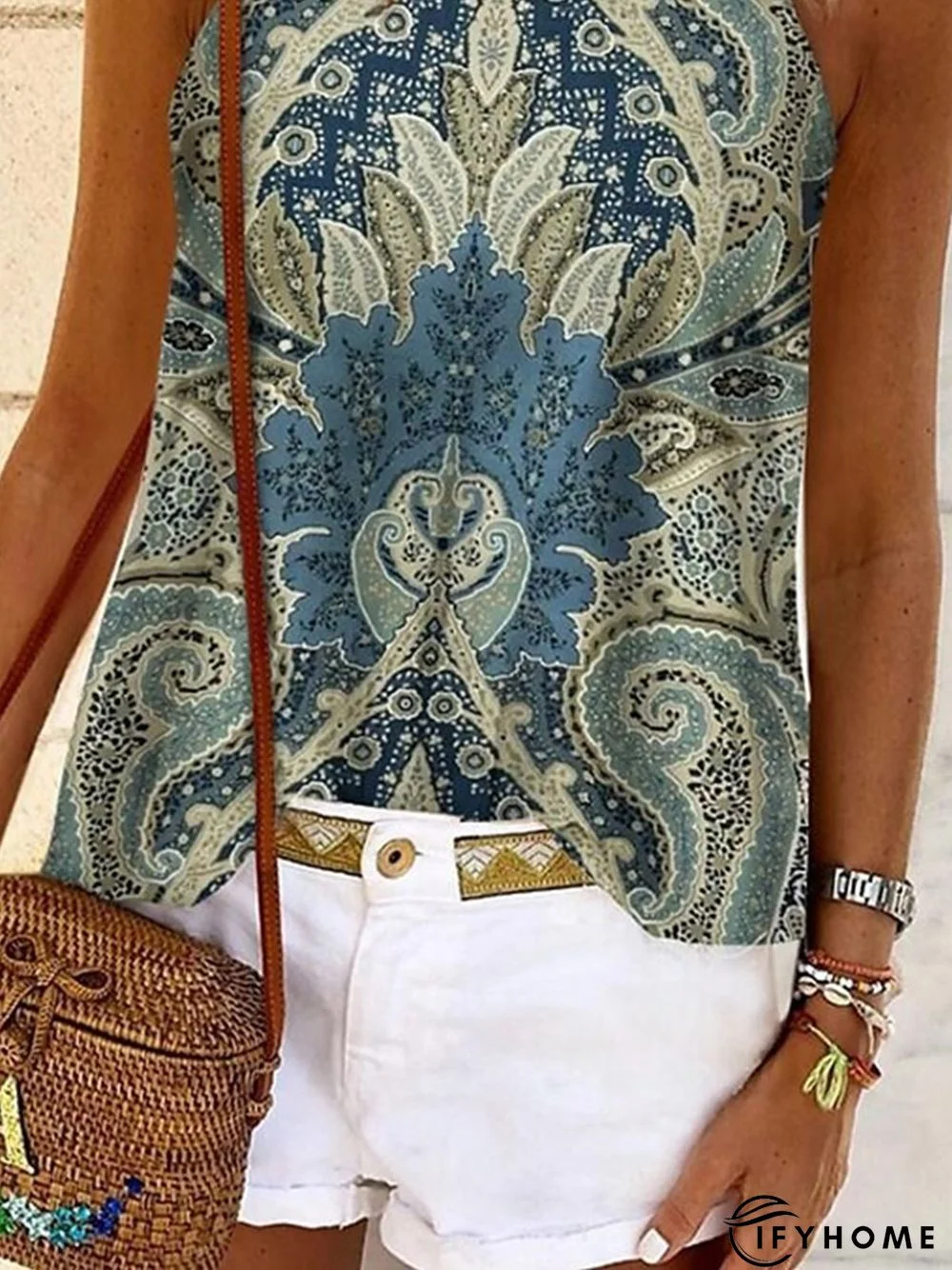 Women's Vacation Casual Halter Neck Ethnic Loose Sleeveless Tanks & Camis | IFYHOME