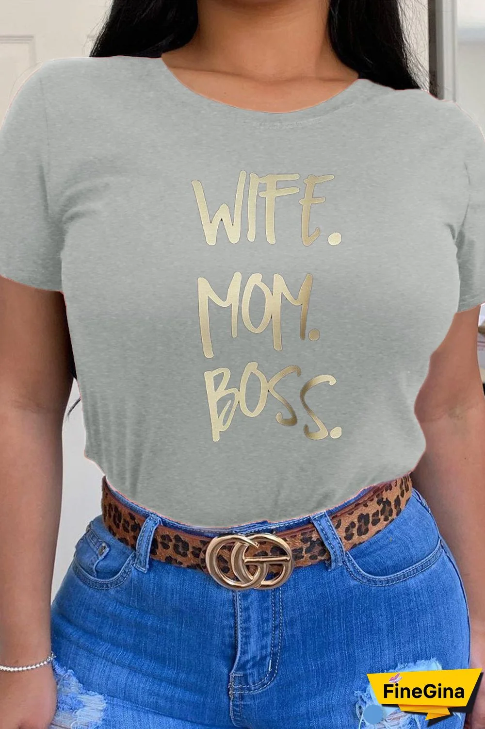 White Casual Street Print Patchwork Letter O Neck T-Shirts