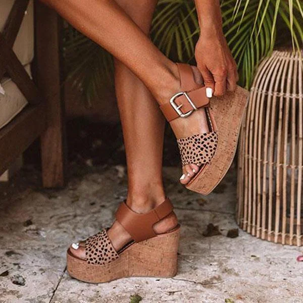 Reece Cheetah Wedge Buckle Straps Sandals