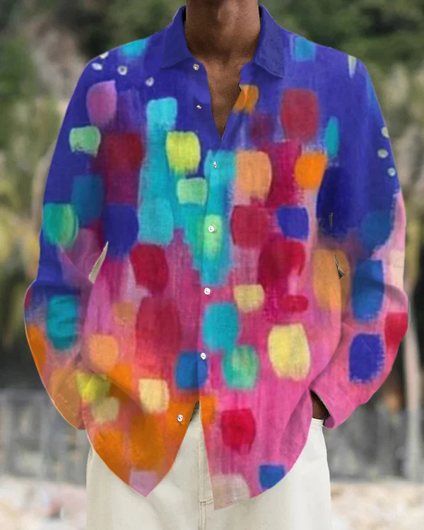 Men's Stylish Geometric Color Block Casual Shirt