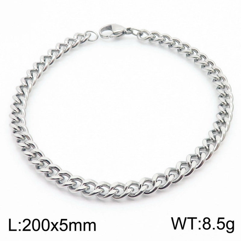 Stainless Steel Personality Fashion Trend Simple Two-Side Grinding Cuban Link Chain Bracelet Accessories