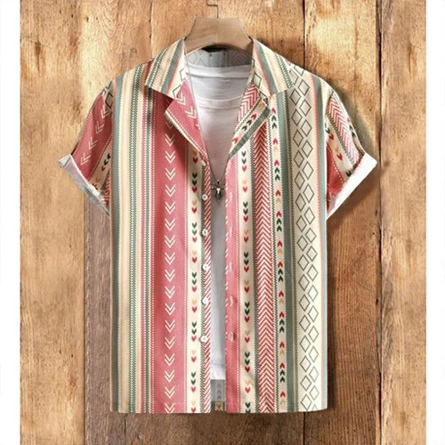 Men's multicolor lattice pattern cotton linen shirt