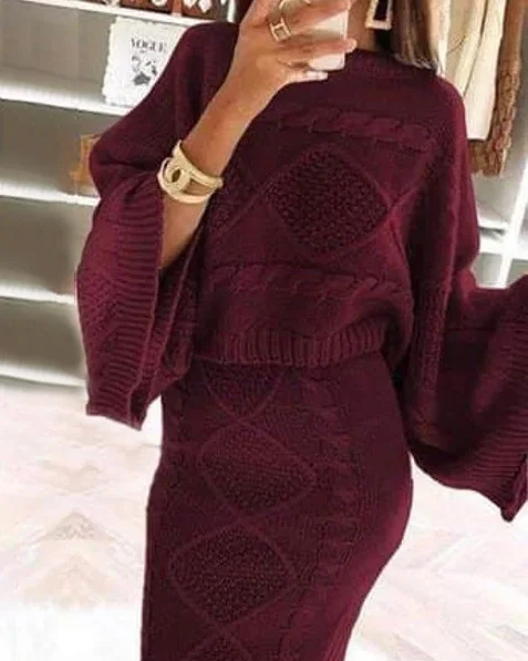 Casual Knit Sweater Half Skirt Suit