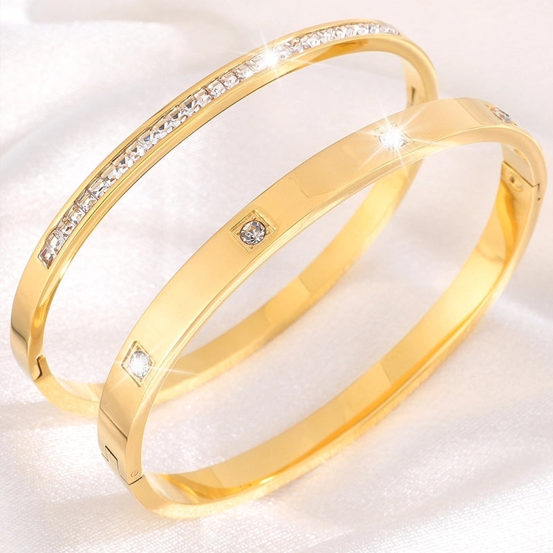 Elegant French Style Classic Style Solid Color 304 Stainless Steel Bangle In Bulk