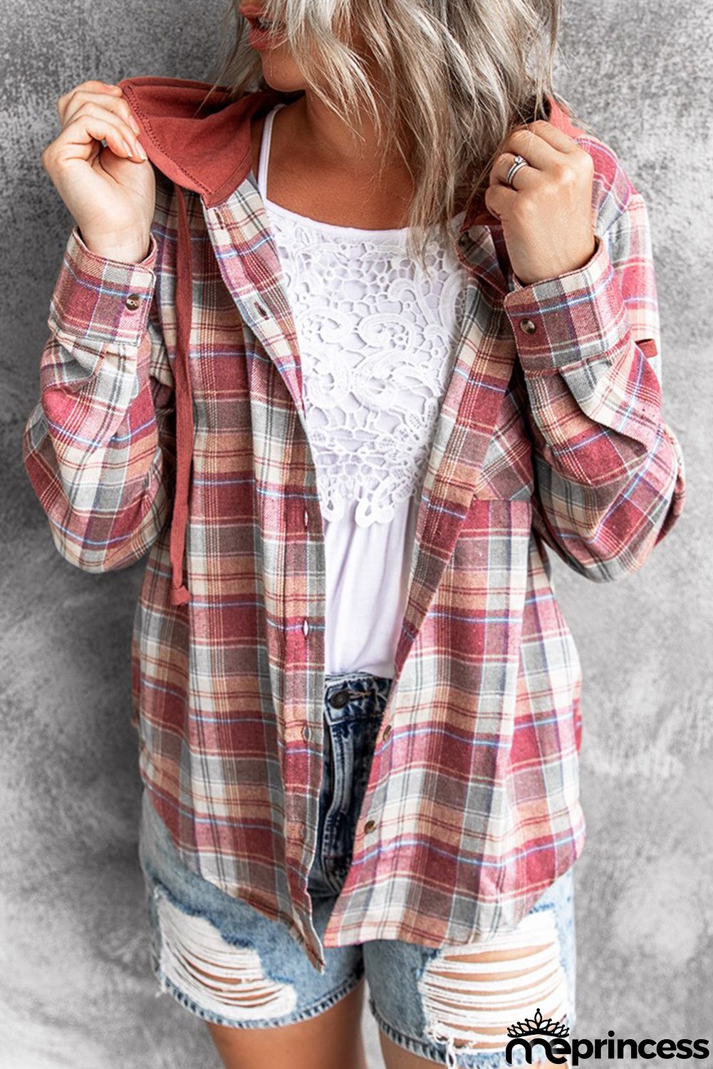 Plaid Hooded Shirt Coat