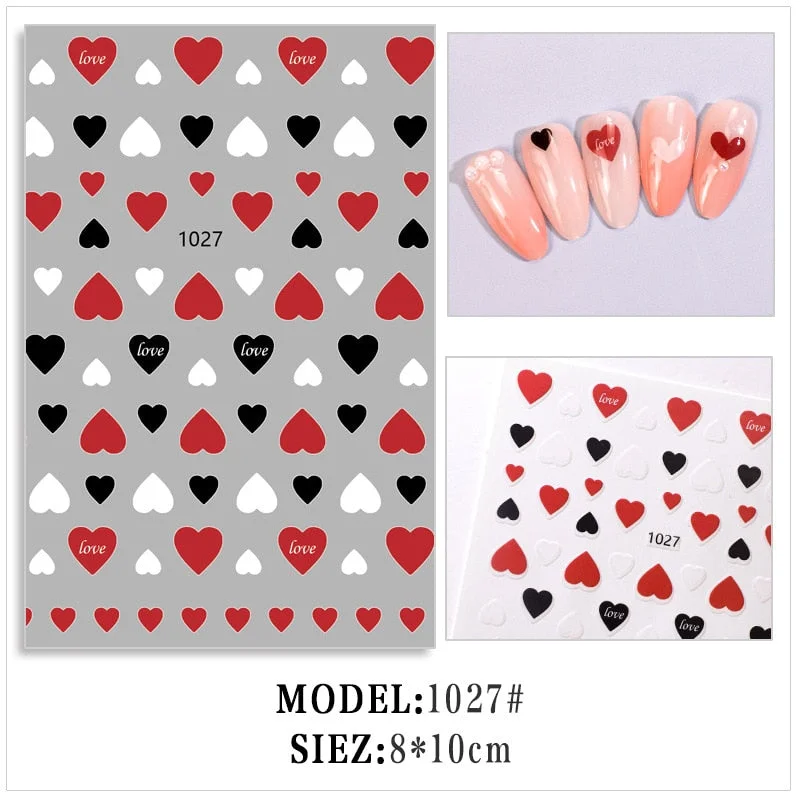 1pcs 3D Nail Sticker Black Heart Love Self-Adhesive Slider Letters Nail Art Decorations Stars Decals Manicure Accessories-Nail Inspo