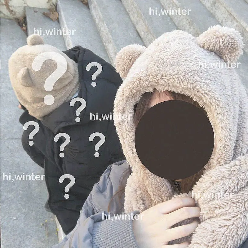 Warm hat scarf one hooded bib female winter imitation lamb hair Japanese thickening cute bear ears tide winter warmth artifact