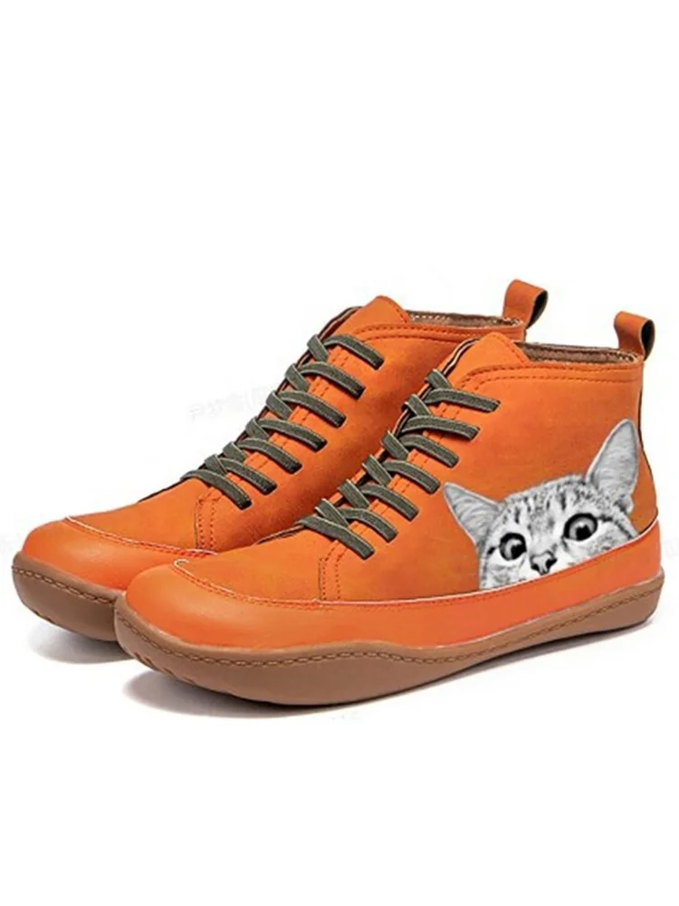 Cat Peeking Patchwork Casual Ankle Boots