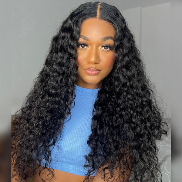 XSYWIGTiny Knots Pre Bleached Upgraded Water Wave Glueless 5X5 HD Pre-Cut Lace Wig