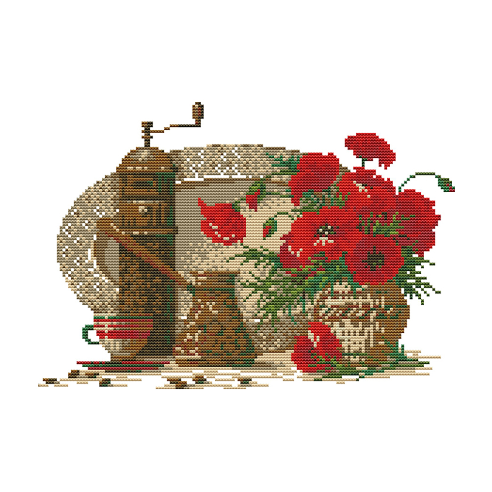 

Tea Cup Flower - 14CT Stamped Cross Stitch - 34*26CM, 501 Original