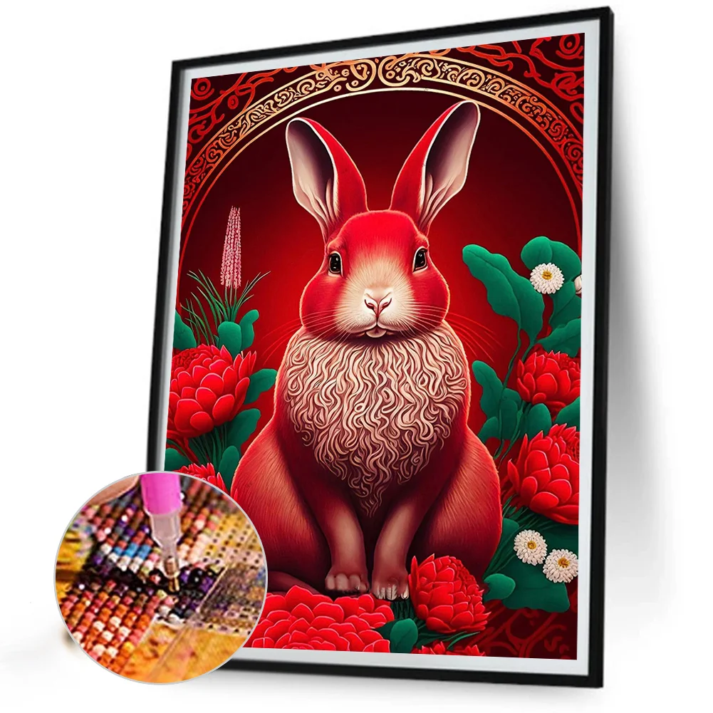 Full Round Diamond Painting 30*40cm - Red Golden Rabbit