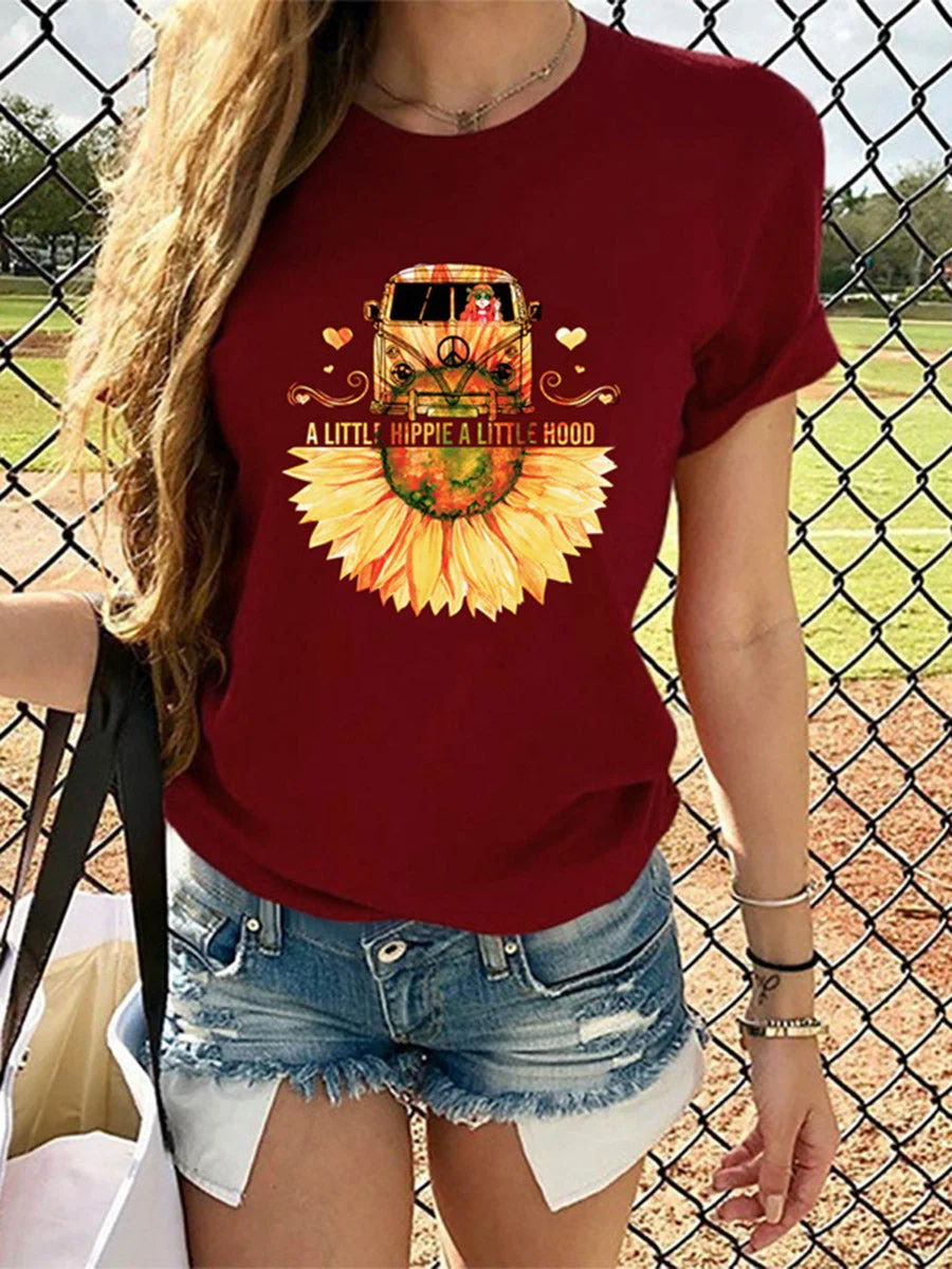 Round Neck Short Sleeves Printed T-shirt