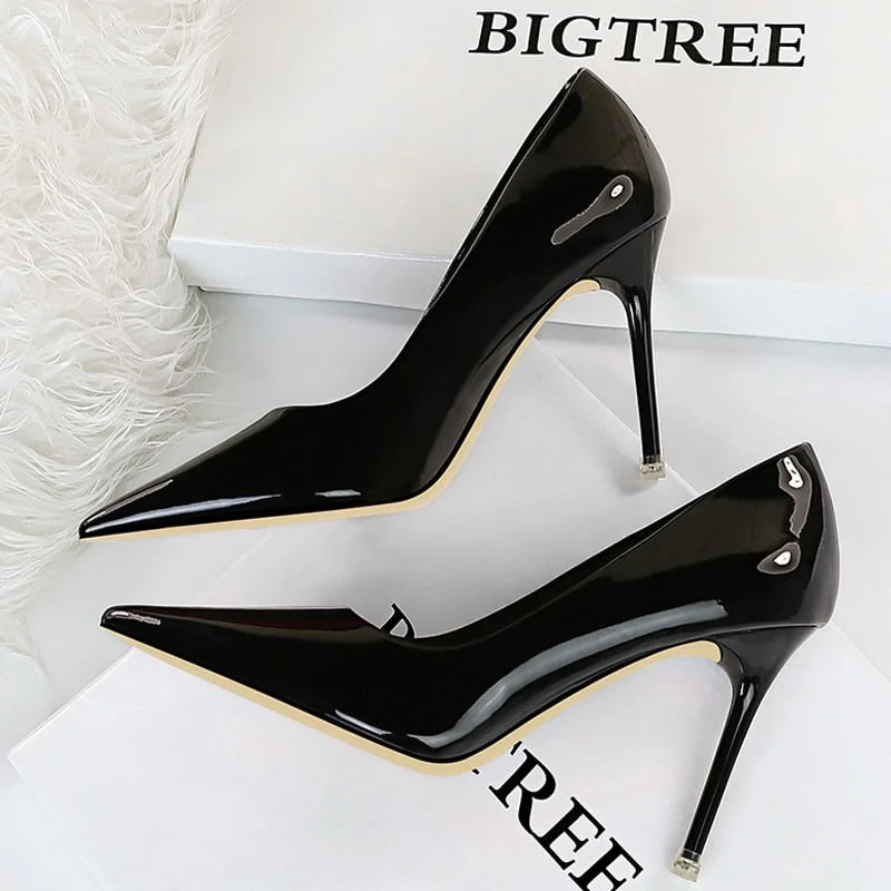 BIGTREE Shoes Patent Leather Woman Pumps Pointed Toe High Heels Sexy Women Office Shoes Stiletto Heels Fashion Women Basic Pump