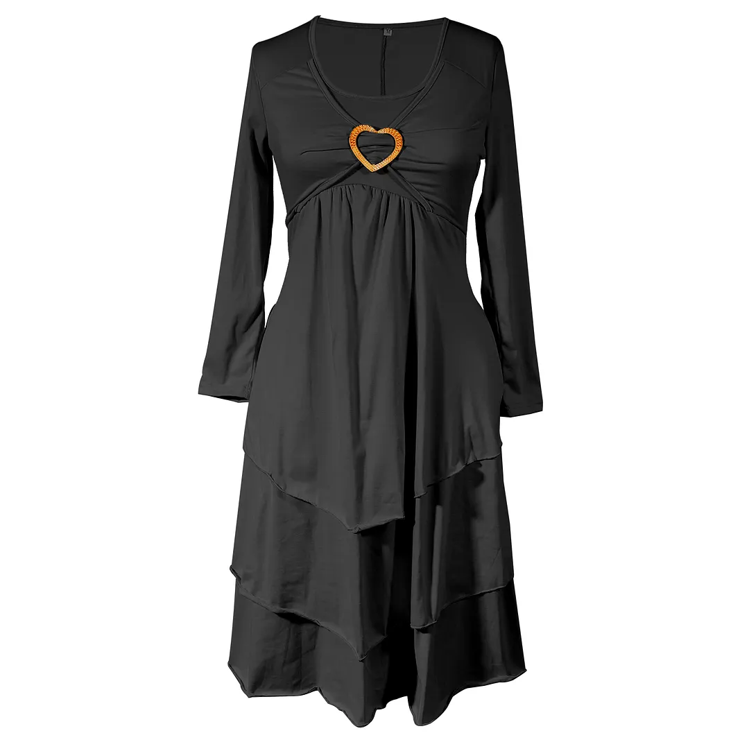 Women's Plain Regular Fit Crew Neck Pockets Casual Midi Dress