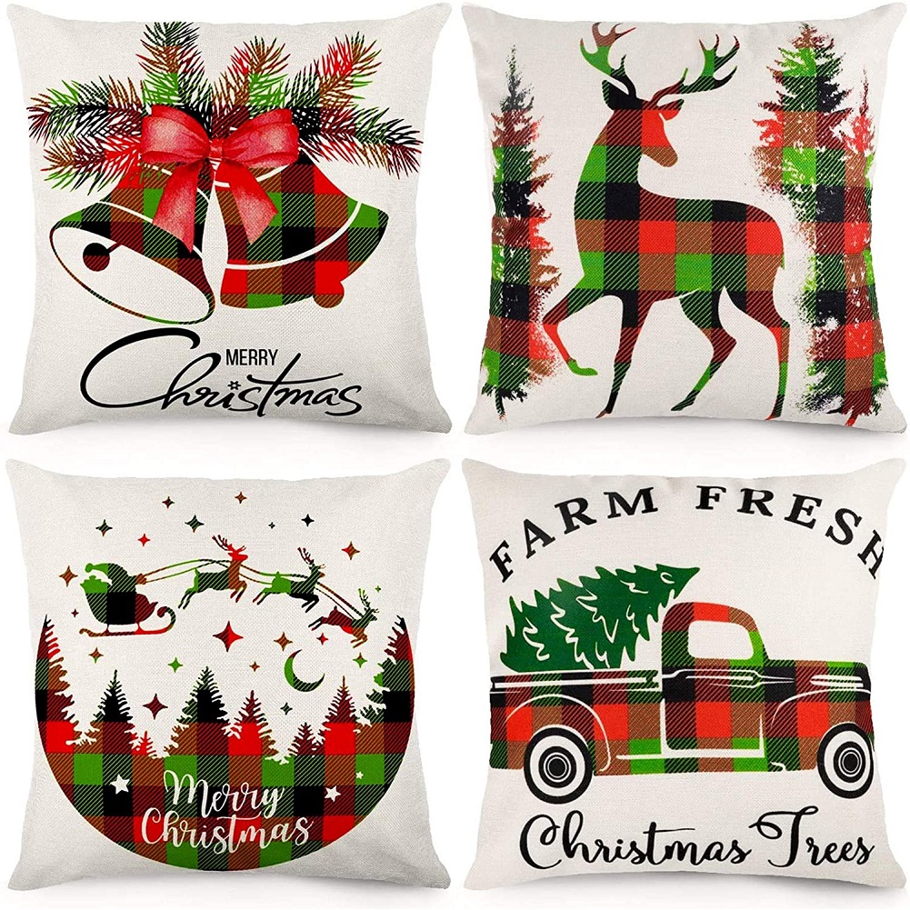 

4pcs Print Christmas Cushion Covers Throw Pillow Cover Case Home Decoration, 501 Original