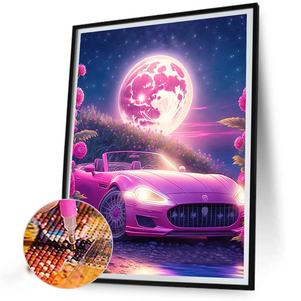 Full Round Diamond Painting 30*40cm - Pink Ocean Car