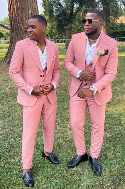 Peaked Lapel New Arrival Soft Pink Three Pieces Wedding Groomsmen Suits | Ballbellas Ballbellas