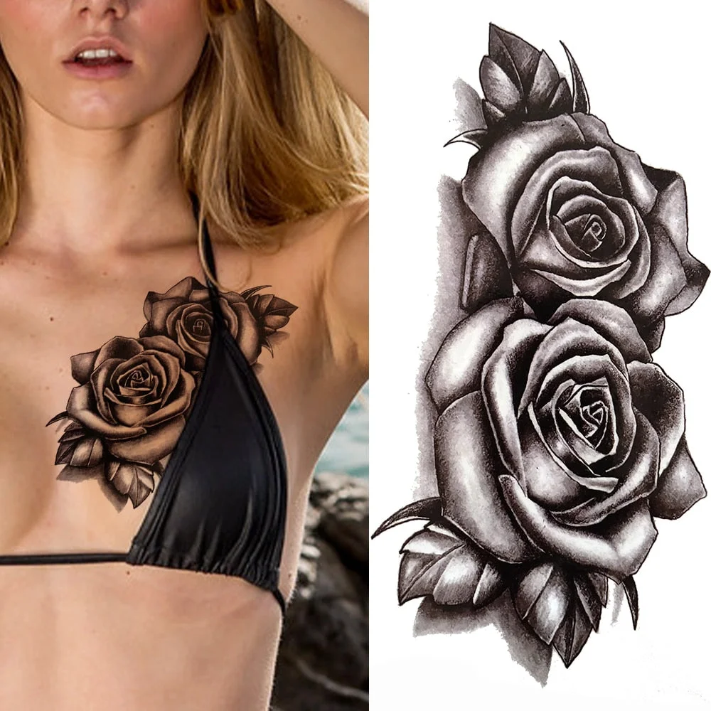 Realistic Fake Wolf Temporary Tattoo For Women Men Adult Black Forest Tattoos Sticker Compass Lion Skeleton Tribal Tatoo Paper