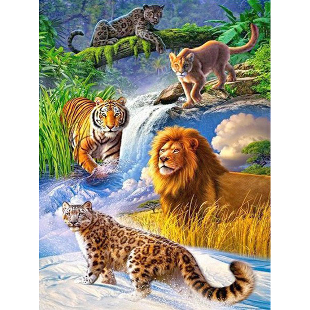 

40*50CM - Lion Tiger Leopard - Round Drill Diamond Painting, 501 Original