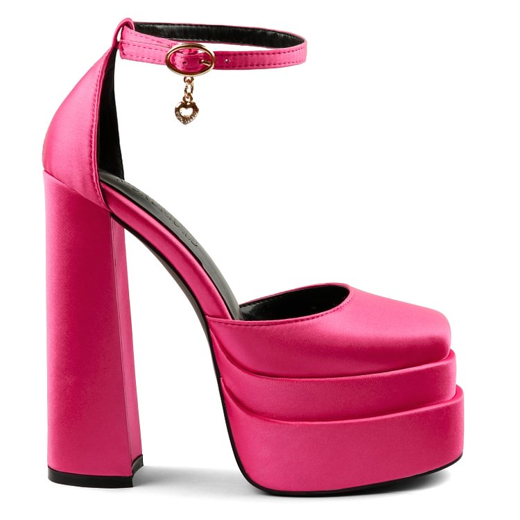 150mm Women's Platform Dress Pumps Ankle Strap Chunky Heels Medusa Satin Square Toe Fashion Shoes VOCOSI VOCOSI