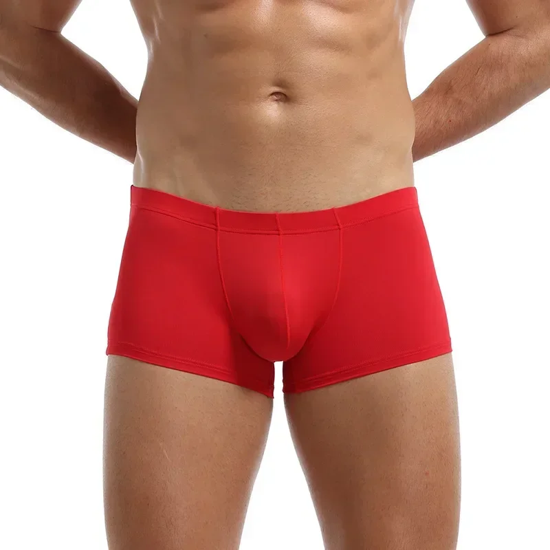 Aonga Ice Silk Seamless Underwear Men Soft Boxer Briefs Comfy Underpants U Bulge Pouch Trunks Bottom Shorts aonga