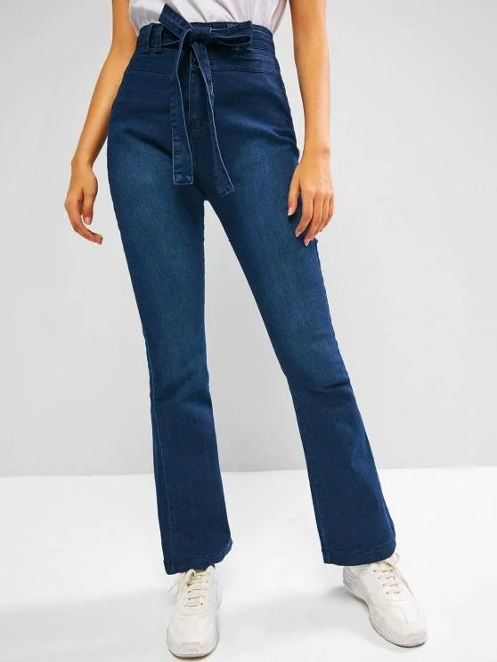 Dark Wash Belted Boot Cut High Rise Jeans