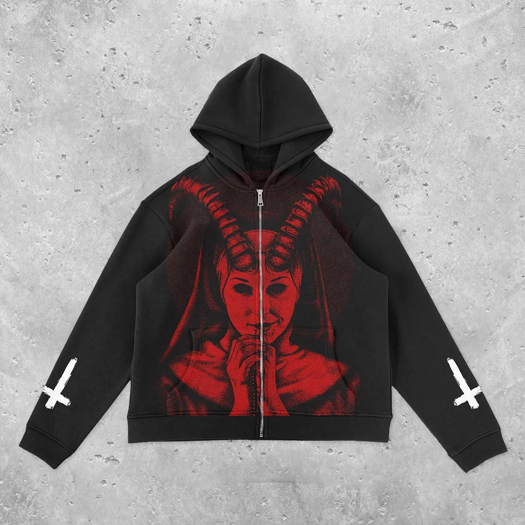 statement street print zip up hoodie
