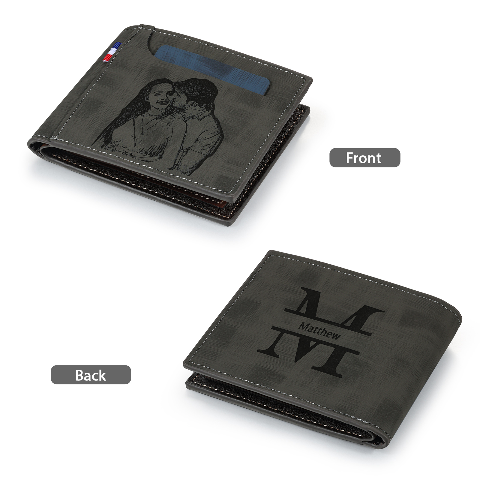 Portefeuille Classique 1 Prénom et Lettre Personnalisés avec Photo Porte-Monnaie Carte