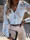 Stylish V-Neck Long Sleeve Floral Print Blouses&Shirts Tops