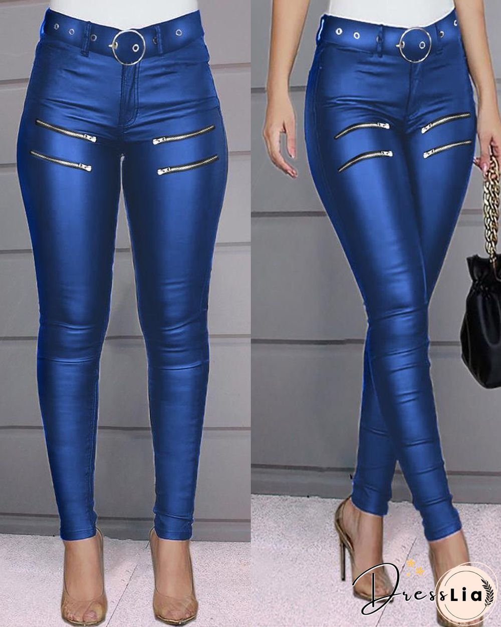 Zipper Design High Waist Skinny Pants P16449