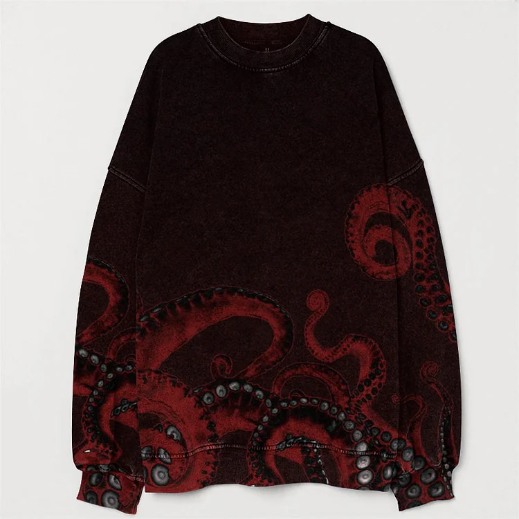 Comstylish Bloody Octopus Vintage Washed Casual Sweatshirt